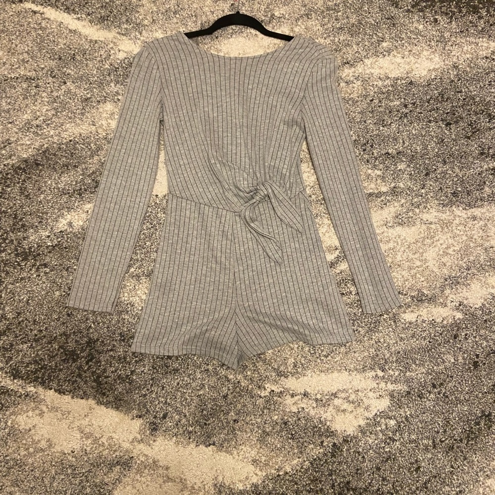 Striped long sleeve romper